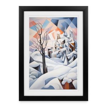 Snowy landscape in geometric style - Framed poster (27 × 37 cm) - black - Front