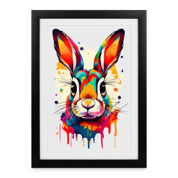 Lièvre Coloré - Lièvre Multicolore - Leporidae Lapin - Affiche encadrée (27 × 37 cm) - noir - Devant