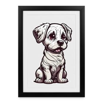Seated cute baby dog with big eyes - Framed poster (27 × 37 cm) - black - Front