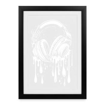 Headphones with drops - Framed poster (27 × 37 cm) - black - Front