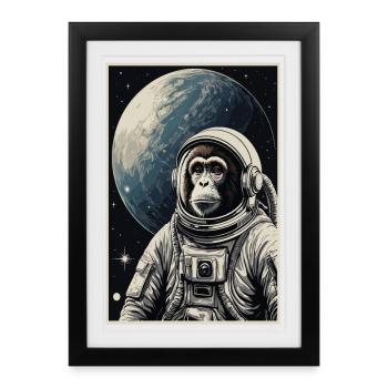 Singe astronaute - Affiche encadrée (27 × 37 cm) - noir - Devant