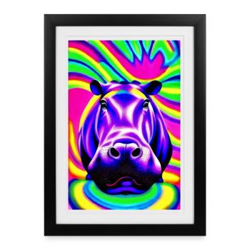Hippopotame en couleur Pop Art - Affiche encadrée (27 × 37 cm) - noir - Devant