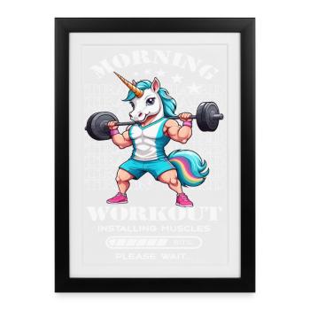 Einhorn Morning Workout - Gerahmtes Poster (27 × 37 cm) - Schwarz - Vorne