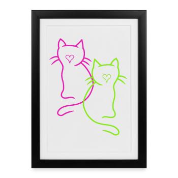 Coeur de chats rétro - Affiche encadrée (27 × 37 cm) - noir - Devant