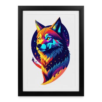 Loup dans la nuit - Décor Multicolore - Affiche encadrée (27 × 37 cm) - noir - Devant
