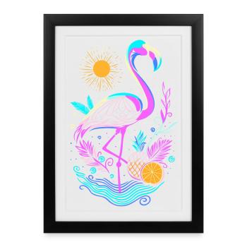 Fruits d’ananas flamant rose - Affiche encadrée (27 × 37 cm) - noir - Devant