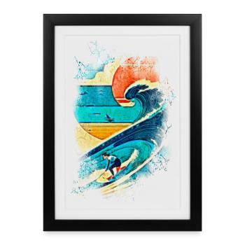Illustration surfeur sur la vague - Fun Surf - Affiche encadrée (27 × 37 cm) - noir - Devant