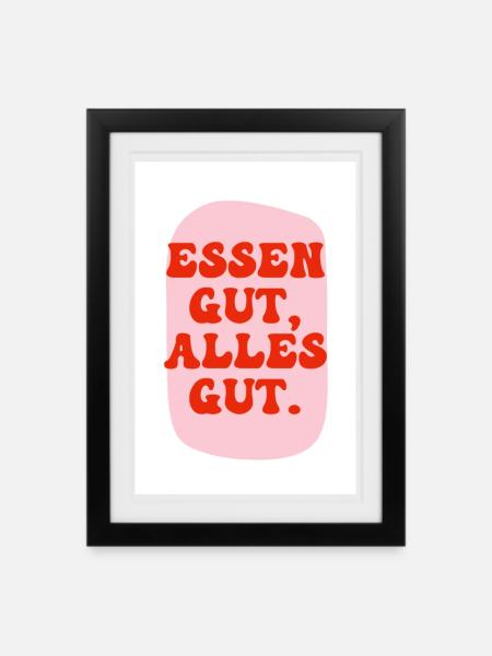 Essen gut rosa rot - Gerahmtes Poster (27 × 37 cm) - Schwarz