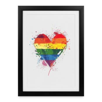 Cœur arc-en-ciel abstrait avec éclaboussures d’encre - Pride - Affiche encadrée (27 × 37 cm) - noir - Devant