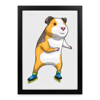Meerschweinchen Inline skating Inline skates - Gerahmtes Poster (27 × 37 cm) - Schwarz - Vorne