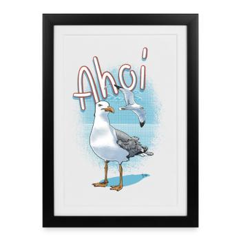 Ahoy illustration de mouette - Affiche encadrée (27 × 37 cm) - noir - Devant