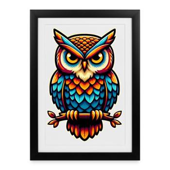 Owl - Framed poster (27 × 37 cm) - black - Front