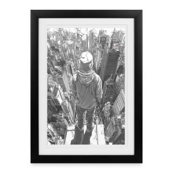 Sweat à capuche sur la ligne de vue – Vue urbaine - Affiche encadrée (27 × 37 cm) - noir - Devant