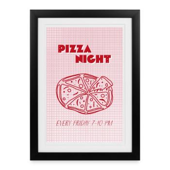 Bienvenue à la Soirée Pizza - rouge-rose - Style de fête - Affiche encadrée (27 × 37 cm) - noir - Devant
