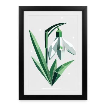 Délicate illustration polygonale de perce-neige - Affiche encadrée (27 × 37 cm) - noir - Devant