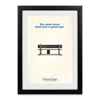 Forrest Gump Special Design Leere Bank Und Spruch - Gerahmtes Poster (27 × 37 cm) - Schwarz - Vorne