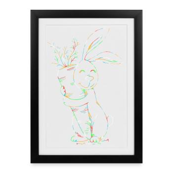 Bunter Neonhase mit Karotten - Gerahmtes Poster (27 × 37 cm) - Schwarz - Vorne
