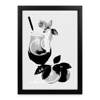 Verre à cocktail Boisson Orange Noir Blanc Graphique - Affiche encadrée (27 × 37 cm) - noir - Devant