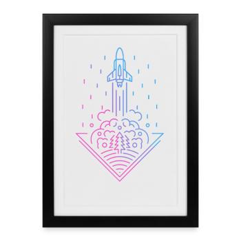 Retro Rocket - Framed poster (27 × 37 cm) - black - Front