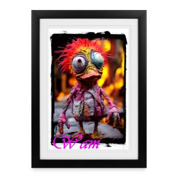 Buntes Vintage Monster Design Puppe - Gerahmtes Poster (27 × 37 cm) - Schwarz - Vorne