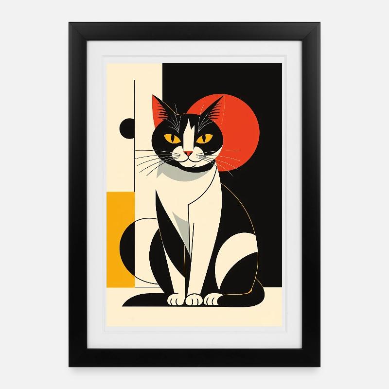 Avantgarde Katze R01 - Gerahmtes Poster (27 × 37 cm) - Schwarz
