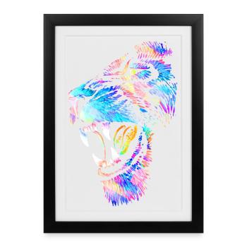 Lion - Tête de Lion - Chat Sauvage Coloré Tête de Chat - Affiche encadrée (27 × 37 cm) - noir - Devant
