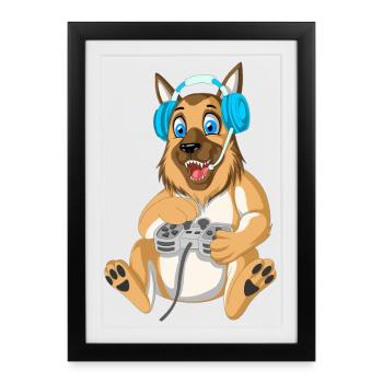 German Shepherd Gamer - Framed poster (27 × 37 cm) - black - Front