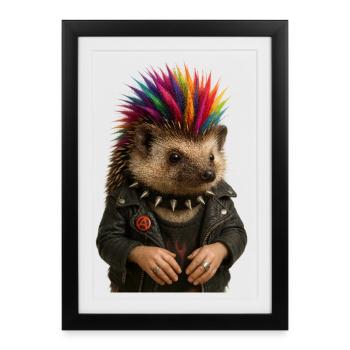 Colorful hedgehog punk with stylish flair - Framed poster (27 × 37 cm) - black - Front