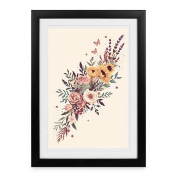Floral bouquet with butterflies - Framed poster (27 × 37 cm) - black - Front