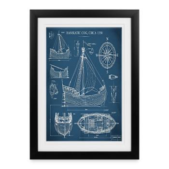 Plan de rouage hanséatique | Plan du bâtiment historique - Affiche encadrée (27 × 37 cm) - noir - Devant