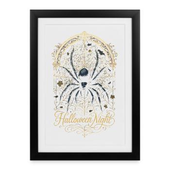 Araignée Halloween Nuit - Arachnide Toile Dorée - Affiche encadrée (27 × 37 cm) - noir - Devant
