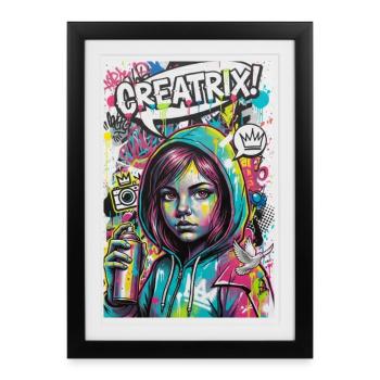 Farbexplosion Graffiti Heldin - Gerahmtes Poster (27 × 37 cm) - Schwarz - Vorne