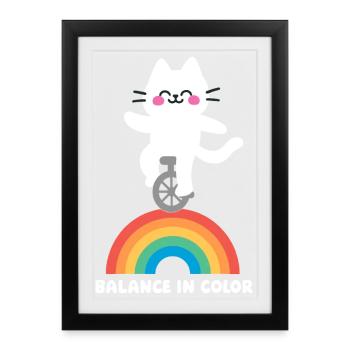 Cat Balances Rainbow - Framed poster (27 × 37 cm) - black - Front