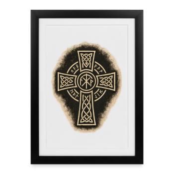 Croix celtique avec runes et motif de nœud - Affiche encadrée (27 × 37 cm) - noir - Devant