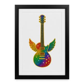 Guitare Galaxy avec ailes d’ange - Affiche encadrée (27 × 37 cm) - noir - Devant