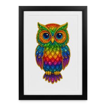 hiboux arc-en-ciel scintillant Art - Affiche encadrée (27 × 37 cm) - noir - Devant