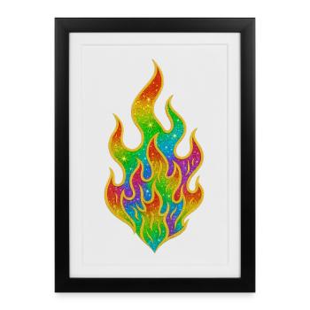 Rainbow Fire Glitter Flame - Framed poster (27 × 37 cm) - black - Front