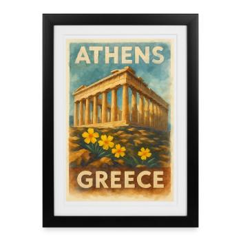 Athens Greece – Retro Travel Poster - Framed poster (27 × 37 cm) - black - Front