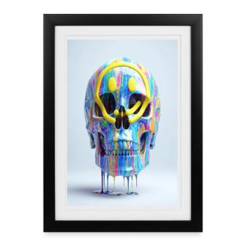 Psychedelischer Totenkopf mit Smile Brille - Gerahmtes Poster (27 × 37 cm) - Schwarz - Vorne