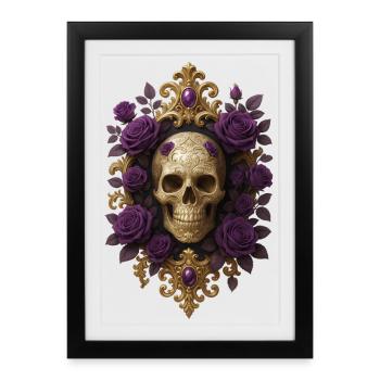 Gothic skull purple flowers skull rock - Framed poster (27 × 37 cm) - black - Front