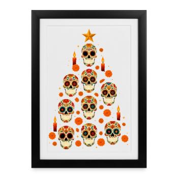 Conception d’arbre de Noël crâne en sucre - Affiche encadrée (27 × 37 cm) - noir - Devant