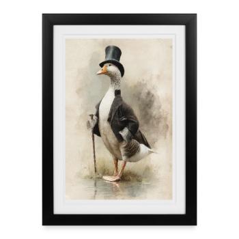 Gentleman Oie au chapeau haut de forme - Affiche encadrée (27 × 37 cm) - noir - Devant