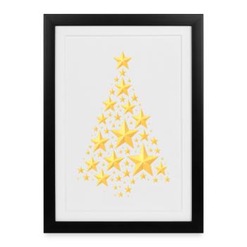 Sapin de Noël étoilé doré - Affiche encadrée (27 × 37 cm) - noir - Devant