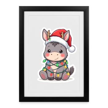 Âne Elfe Noël Cadeaux de Noël - Affiche encadrée (27 × 37 cm) - noir - Devant