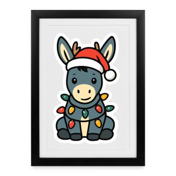 Âne Elfe Noël Hiver Noël Père Noël - Affiche encadrée (27 × 37 cm) - noir - Devant