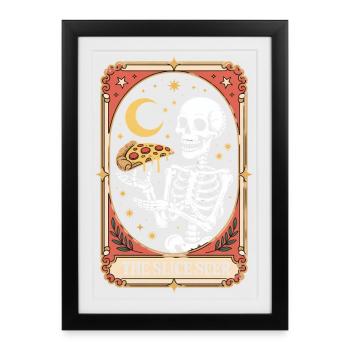 THE SLICE SEER Skeleton Pizza Tarot Moon Stars - Affiche encadrée (27 × 37 cm) - noir - Devant