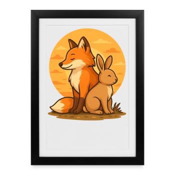 Renard et Lapin - Affiche encadrée (27 × 37 cm) - noir - Devant