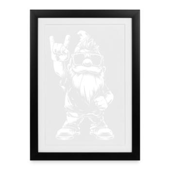 Heavy Metal Gartenzwerg Rockstyle - Gerahmtes Poster (27 × 37 cm) - Schwarz - Vorne