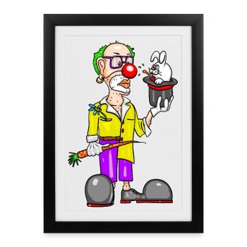 Clown & Lapin – Dessin animé magique drôle - Affiche encadrée (27 × 37 cm) - noir - Devant