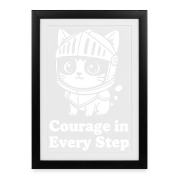 Chat courageux dans le casque de chevalier - Affiche encadrée (27 × 37 cm) - noir - Devant